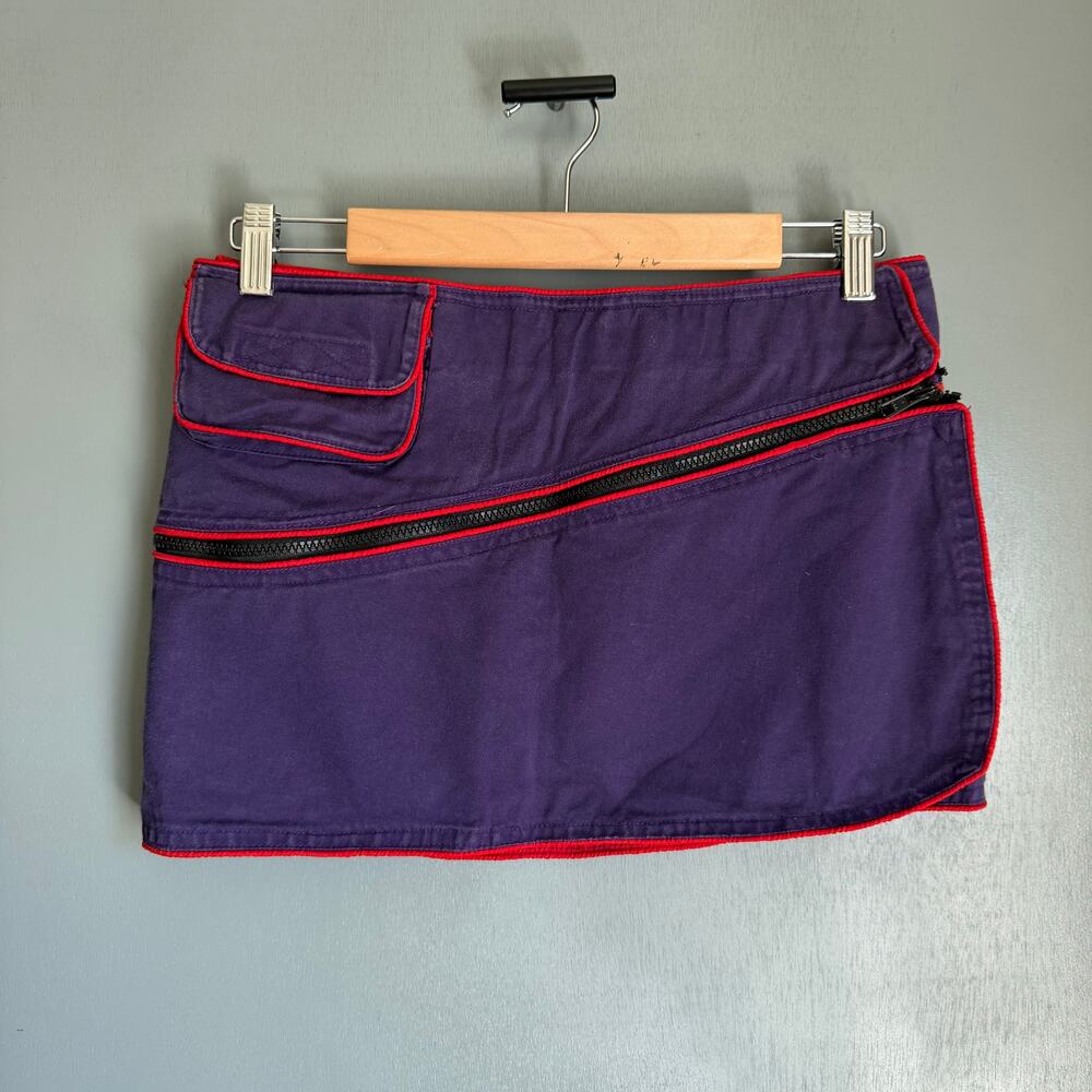 Handmade Women's M/L Purple Cotton Utility Belt Mini Skirt Zip Pocket Adjustable
